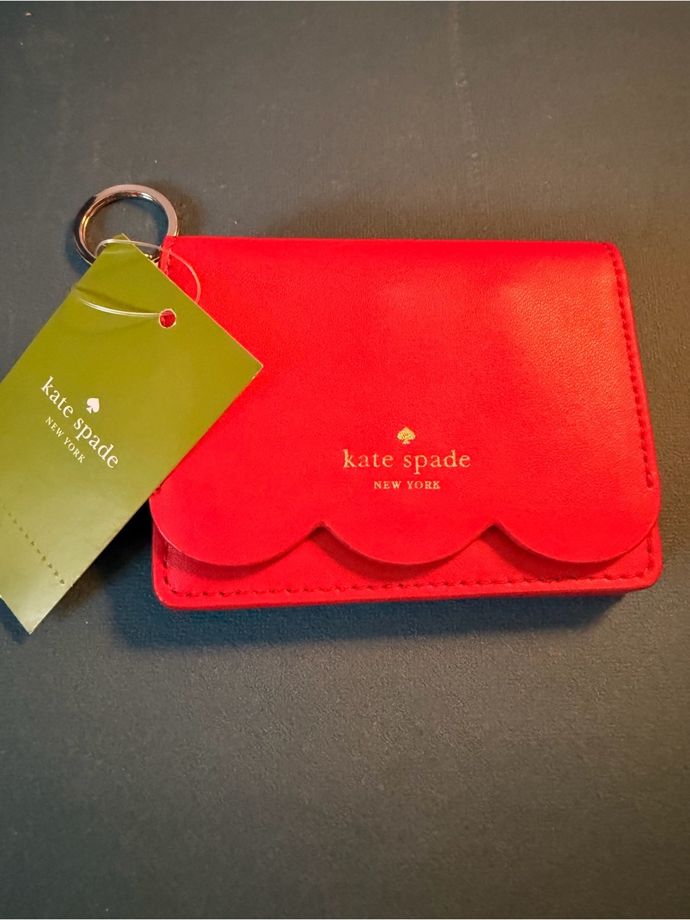 kate spade Red Scallop Trim Card Case with Key Ring